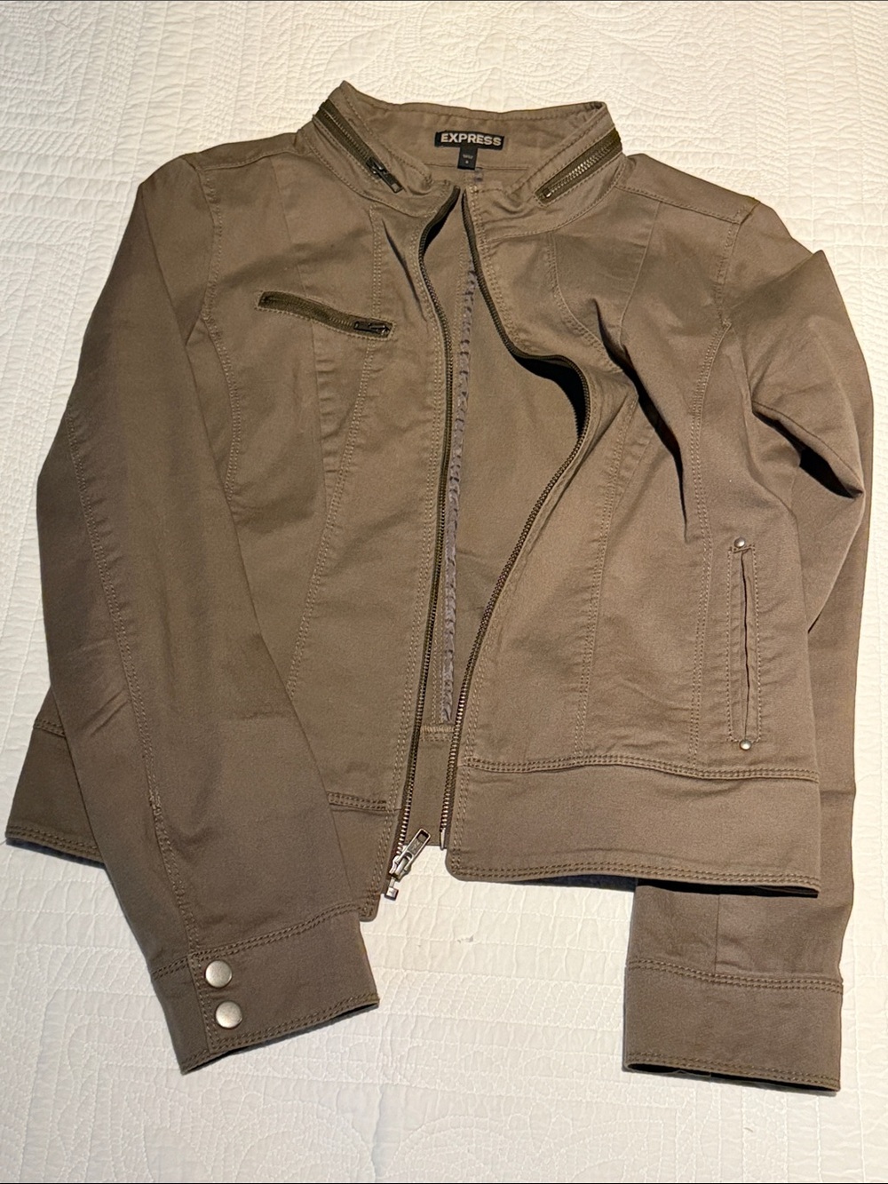 🥂Vintage 90’s Express Olive-Taupe Moto Jacket
